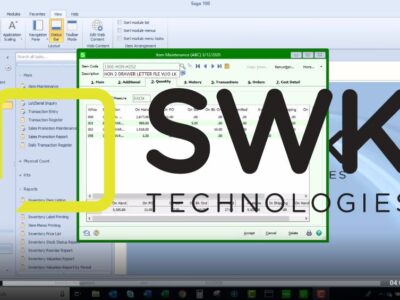 The SWK technologies logo is shown on a computer screen.
