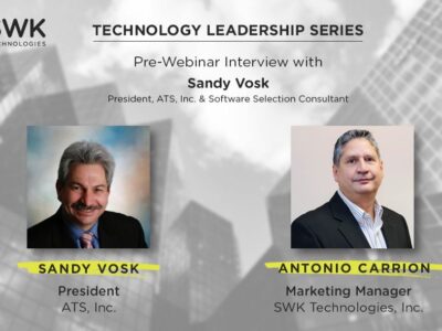 Two men in business suits with the words technology leadership series.