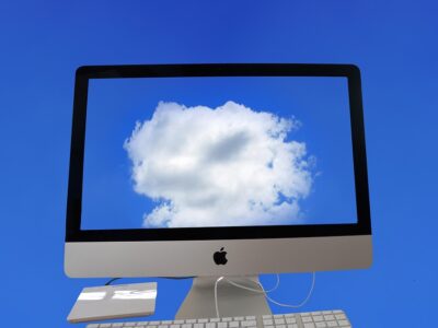 A computer screen with a cloud on it.