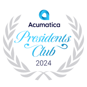 The Acumatica President's club badge for 2024 awarded to SWK Technologies