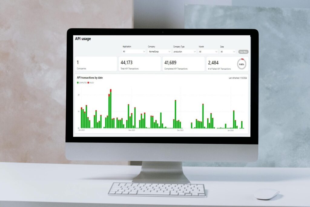 A computer showing Sage Intacct 2024 R1 with the API usage dashboard