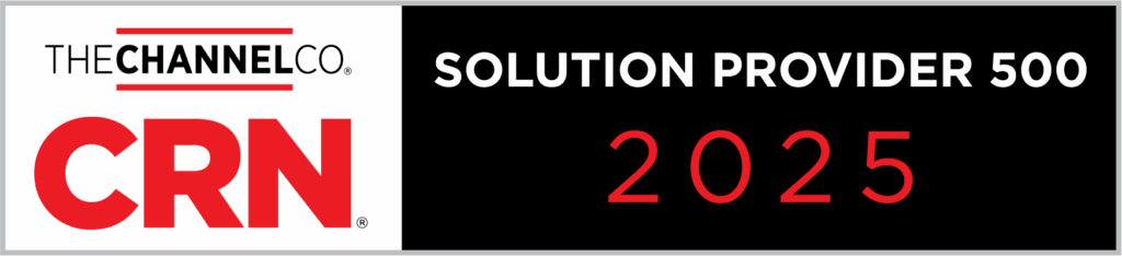 Official logo for CRN's 2025 Solution Provider 500 list, showing The Channel Company logo on left and "Solution Provider 500 2025" text on black background on right