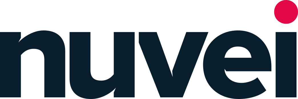 Nuvei logo in dark navy lettering with a red dot above the letter "i," against a white background.